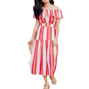 THML Stripe Ruffle Top Tiered Maxi Dress S